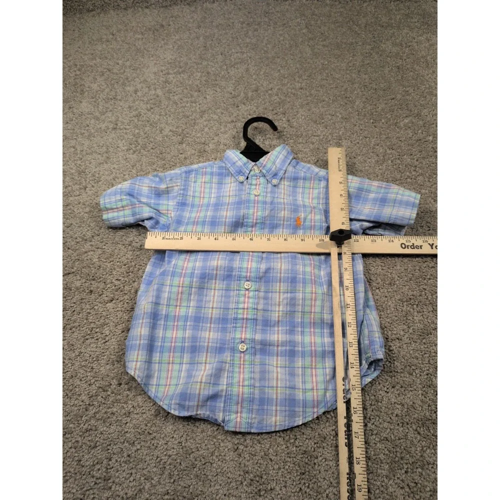 Ralph‎ Lauren Toddler Boys Blue Plaid Short Sleeve Button Down Shirt Size 2 2T